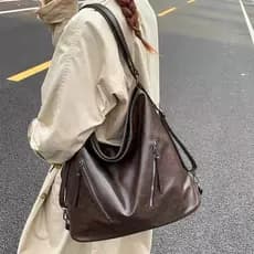 Bolsa Mochila Feminina Com Alça Lateral Transversal De Ombro De Couro PU Multiuso