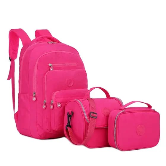 Kit 3 Mochila Feminina Para Escolar Com Bolsa Térmica Com Estojo Multineos