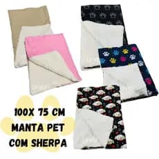 Manta para Pet Cobertor para pet  com sherpa 90x75cm Cachorro ou Gato várias cores