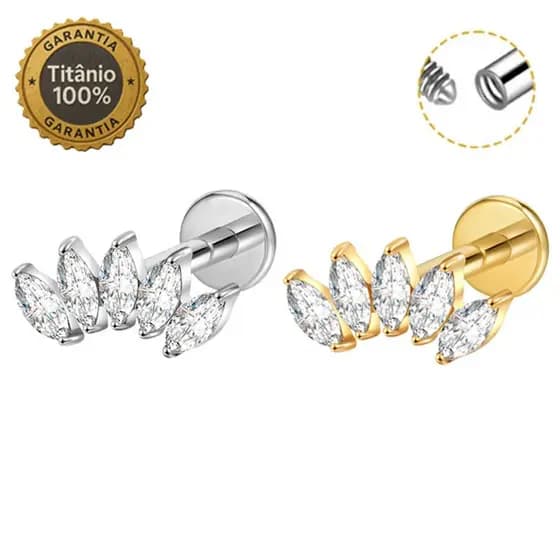 Piercing Helix Tragus Conch Labret 100% Titânio Cluster Zircônia Cravejada 1,2*8mm
