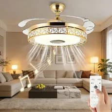 Ventilador De Teto Luz LED Música Pás Retrátil Modos de iluminação ajustáveis Com Controle Remoto