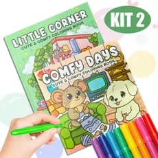 Kit 2 Livros para Colorir Infantil 96 Páginas Capa Dura Animais e Vida em Família Cute & Comfy