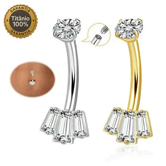 Piercing de Umbigo Banana 100% Titânio Cravada Redonda/retângulo Zircônia 1,6x10