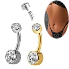 Piercing Umbigo Titânio Banana 2 Pedras Zircônia Redondo Cravejada Body Jewelry