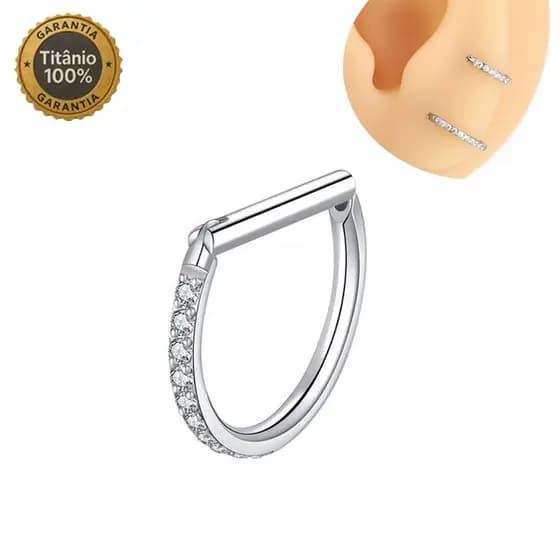 Piercing Argola Titânio Zircônia em U Segmento Articulado Nariz, Tragus, Septo, Hélix luxo joias