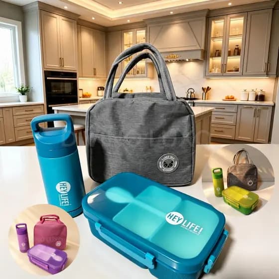 Kit Marmita Lancheira Bolsa Térmica 5 Peças Cores Vibrantes