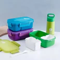 Marmita lancheira 900 ml garrafa 350ml divisores talher kit 4 peças Cores vibrantes