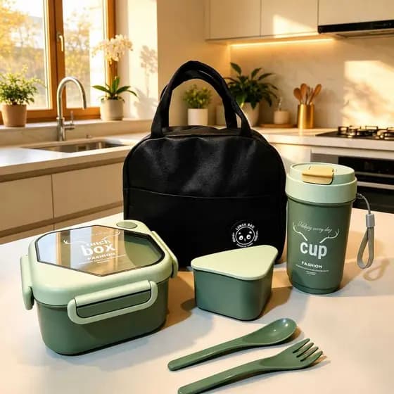 Bolsa Térmica Marmita Lancheira Luxo Kit 5 Peças Lunch Box