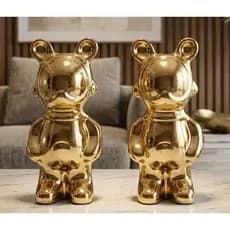 Estátua Dourada Astronauta Unitário ou Kit 2 Unidades Ursinho Orelhinhas Decorativo Luxo 17cm