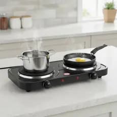 Fogareiro Portátil Elétrico Tipo Cooktop 2 Bocas 127V Preto Ideal para Camping e Uso Doméstico