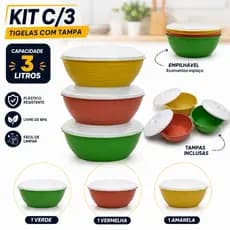 Kit 3 Potes de Plástico Organizador Geladeira 3L Com Tampa Vedante Multiuso Cozinha e Freezer