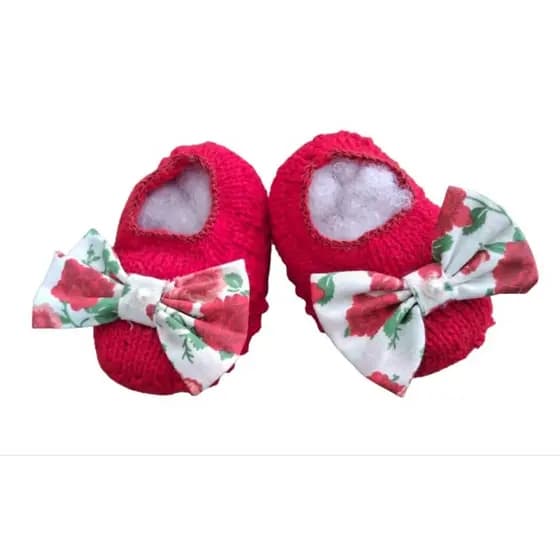Sapatinho de Bebê com Lacinho em tricô - Vermelho