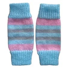 Polaina Infantil em Lã (azul com listra cinza e rosa)