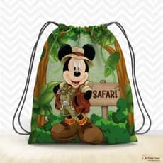 Mochila Saco Personalizada Mickey Safari 19x28cm | Kits 5, 10, 15 e 20 Unidades