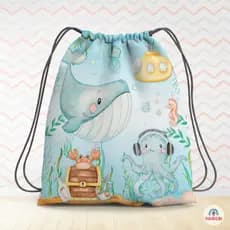 Mochila Saco Personalizada Fundo do Mar 19x28cm | Kits 5, 10, 15 e 20 Unidades