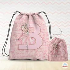 Kit Mochila de Ballet + Porta sapatilha Personalizados com Inicial (mochila 25x35 - P. sapatilha 13x21)