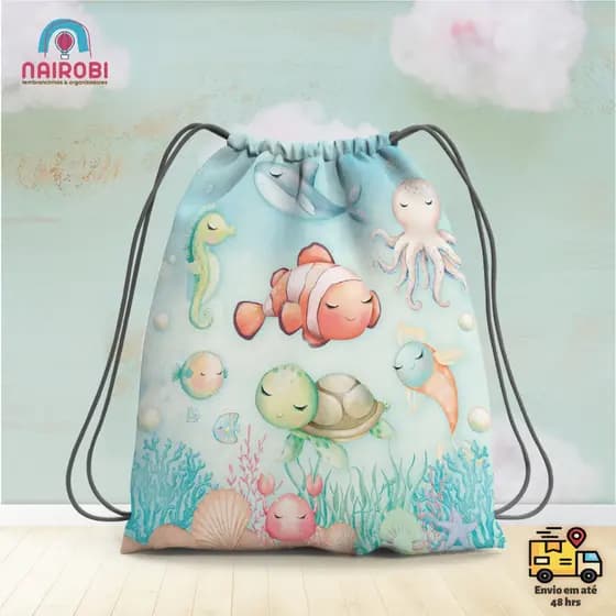 Kit com 5 mochilas de luxo - Lembrancinha -  Sacochia - Fundo do mar - Tam. 19x28cm - Envio em até 48hrs