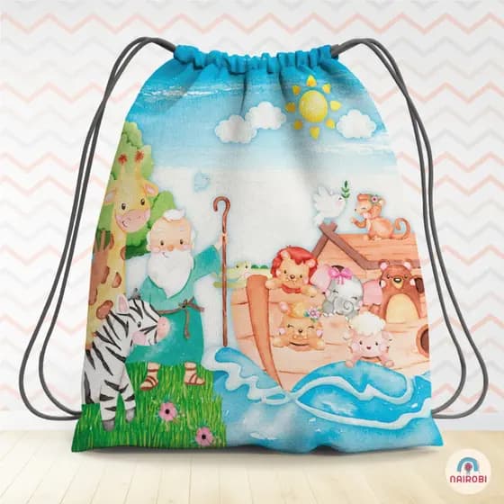 Kit com 5, 10 ou 15 Mochila Personalizada Arca de Noé / Arca de Noé aquarela/ Arca de Noé rosa/ Medidas 19x28cm