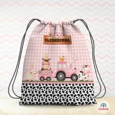 Kit com 5, 10 ou 15 mochilas Personalizada (Modelo Saco) 19x28/Fazendinha Aquarela Candy Color