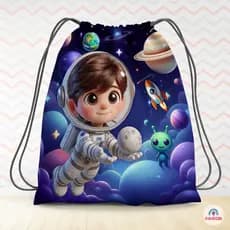 Kit com 5, 10 ou 15 unid. Lembrancinha de Luxo Personalizada Astronauta - Festa Tema Astronauta - Mochila - 19x28cm