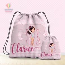 Kit Ginástica Rítmica Personalizado GR – Mochila Infantil 25x35 + Porta Sapatilha PP -mochila com cordão e forro interno