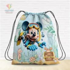 Mochila Saco Personalizada Fundo do Mar Do Mickey 19x28cm | Kits 5, 10, 15 e 20 Unidades