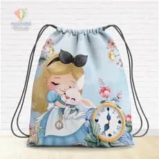 Lembrancinha Alice no País das Maravilhas Mochila Saco Personalizada Festa Infantil 19x28cm Kits 5,10,15,20 unidades