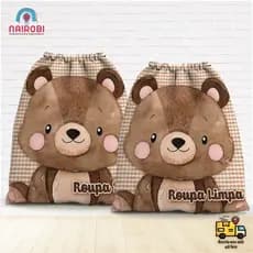 Kit Saco Organizador Ursinho  - Bosque encantado - neutro -   Medidas Aprox.  29x40cm Roupas  limpas + Roupas Sujas