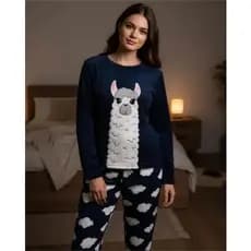 PIjama Feminino Fleece Plush Elegante Frio Macio Longo