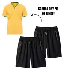 Combo 2 Calções Short DryFit Poliéster Elastano Academia Treino Corrida Ajuste Na Cintura Secagem Rápida