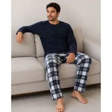 Conjunto Pijama De Frio Masculino Feminino de Inverno de Fleece Flanelado Plush  não é  Transparente Quentinho Juvenil