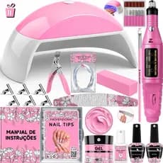Kit Unha Gel Acrigel Fibra Para Iniciantes Completo Cabine estufa de Unhas e lixadeira elétrica Manicure Profissional