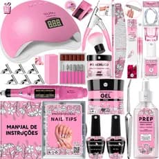 Kit Unhas de Gel Cabine Sun 5 LED UV 48w Digital Lixadeira Elétrica Caneta 20.000 RPM  Molde Lixa Broca Presilha