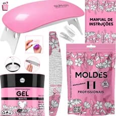 Kit Unha Gel Construtor Unhas Profissional – Molde F1 + Lixa + Mini Cabine UV/LED – Nail Completo