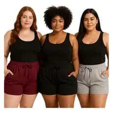 Kit 3 Shorts Feminino Moletinho Plus Size Moletom G Ao G3