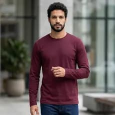 Camiseta Masculina Manga Longa Lisa Gola Redonda 100% Algodão Básica Casual Não Transparente