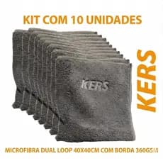 Kit 10 Flanelas de Microfibra Cinza Dual Loop Kers40x40cm 360gsm