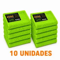 Kit 10 Flanelas de Microfibra 40x40cm 360gsm Neon Verde Dual Loop Kers