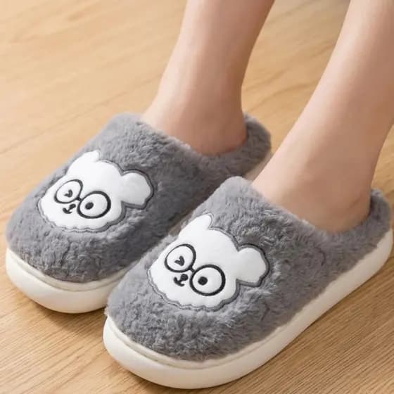 Pantufa Pelúcia Quentinha Inverno Masculina Feminina Chinelo Urso Bordado Antiderrapante