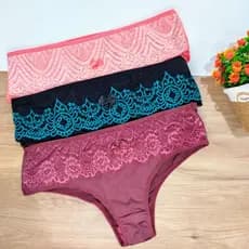 Kit 3 Calcinhas Tanga Cores Variadas Cintura Alta Feminina