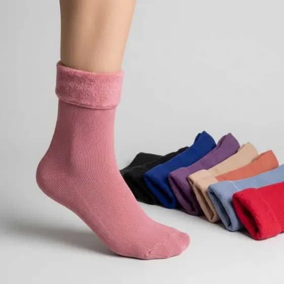 Kit 2/6/12 Pares Meia Térmica Feminina Canelada Grossa Peluciada Forrada Antifrio Inverno