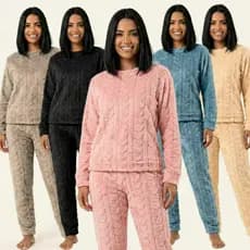 Pijama Feminino Inverno Peluciado Conjunto Quentinho Blusa Calça Fleece