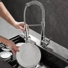 Torneira Cozinha Extensível com Mola | Duplo Jato | Mangueira Retrátil 360° | Água Quente/Fria