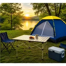 Kit Camping - Mesa camping DOBRÁVEL Portátil 120m Reforçada + Barraca Iglu 2-3  Acampamento Lazer