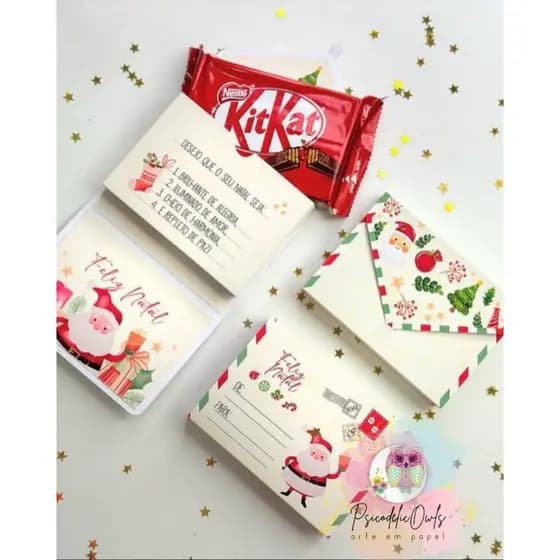 30un Cartinha Envelope Kit Kat -Porta Chocolate - Lembrancinha de Natal - Embalagem/ Enfeite de Natal