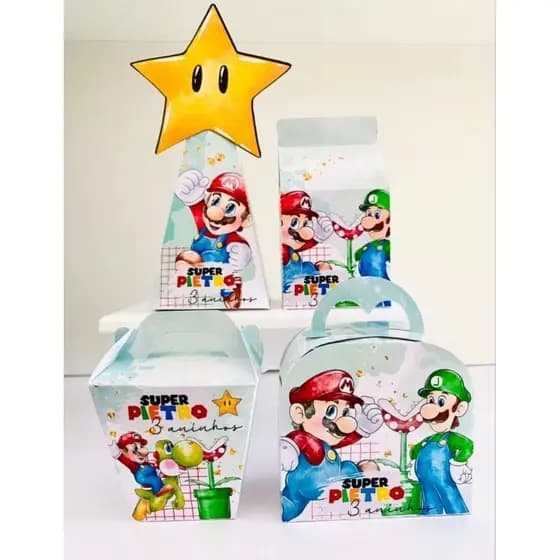 10/50un Kit festa Super Mario caixinhas lembrancinhas personalizados