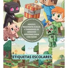 kit 125un Etiquetas Escolares Adesivo Personalizado Minecraft Menino