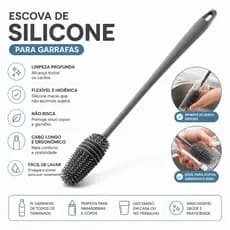 Escova de Silicone para Lavar Garrafas Mamadeiras Copos e Taças Cabo Longo Flexível Limpeza Profunda