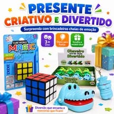 Kit Cubo Mágico 3x3 + Brinquedo Crocodilo Morde Dedo Educativo Anti Estresse Presente Infantil