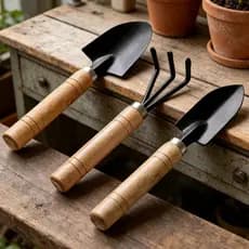 Kit 3 Ferramentas de Jardim em Liga de Alumínio Preta, Pá e Rastelo Resistentes com Punho Ergonômico para Jardinagem